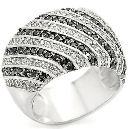 0W351 - Rhodium + Ruthenium Brass Ring with AAA Grade CZ  in Jet-0