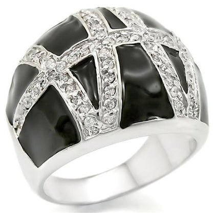 0W355 - Rhodium Brass Ring with AAA Grade CZ  in Clear-0