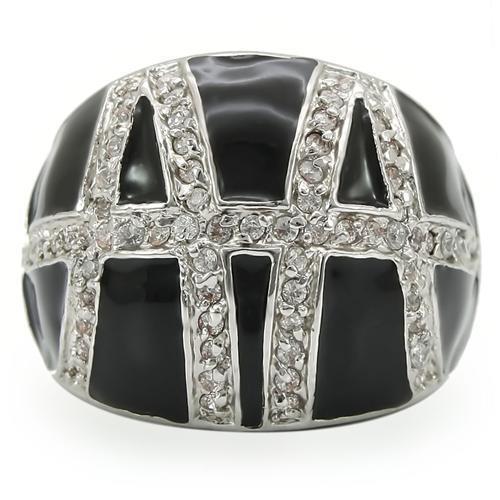 0W355 - Rhodium Brass Ring with AAA Grade CZ  in Clear-2