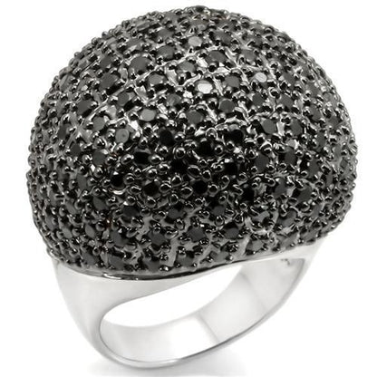 0W362 - Rhodium + Ruthenium Brass Ring with AAA Grade CZ  in Jet-0