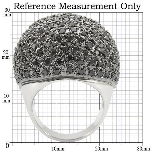 0W362 - Rhodium + Ruthenium Brass Ring with AAA Grade CZ  in Jet-1