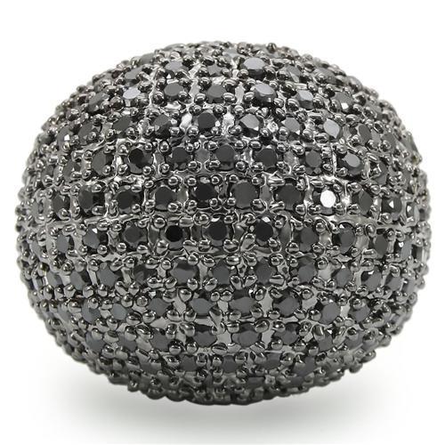 0W362 - Rhodium + Ruthenium Brass Ring with AAA Grade CZ  in Jet-2