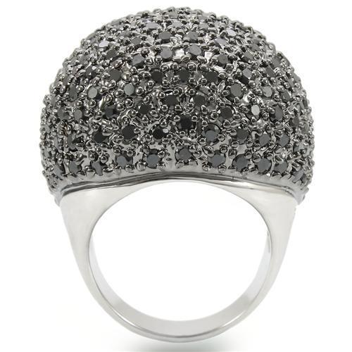 0W362 - Rhodium + Ruthenium Brass Ring with AAA Grade CZ  in Jet-3