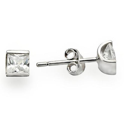 0W388 - Rhodium 925 Sterling Silver Earrings with AAA Grade CZ  in Clear-0