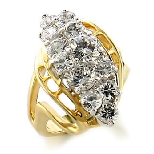 10520 - Gold+Rhodium Brass Ring with AAA Grade CZ  in Clear-0
