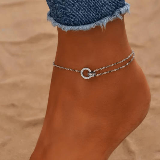 Rhinestone Detail Double Layered Anklet Ankle Bracelet-0