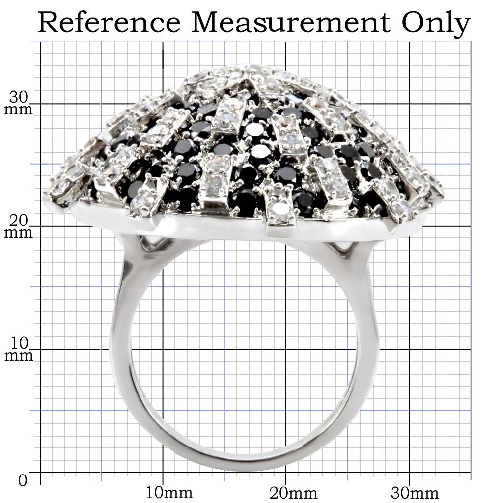 1W029 - Rhodium Brass Ring with AAA Grade CZ  in Black Diamond-1