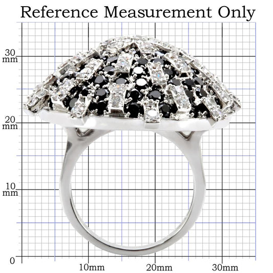1W029 - Rhodium Brass Ring with AAA Grade CZ  in Black Diamond-1