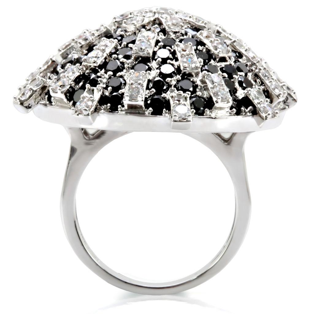 1W029 - Rhodium Brass Ring with AAA Grade CZ  in Black Diamond-3