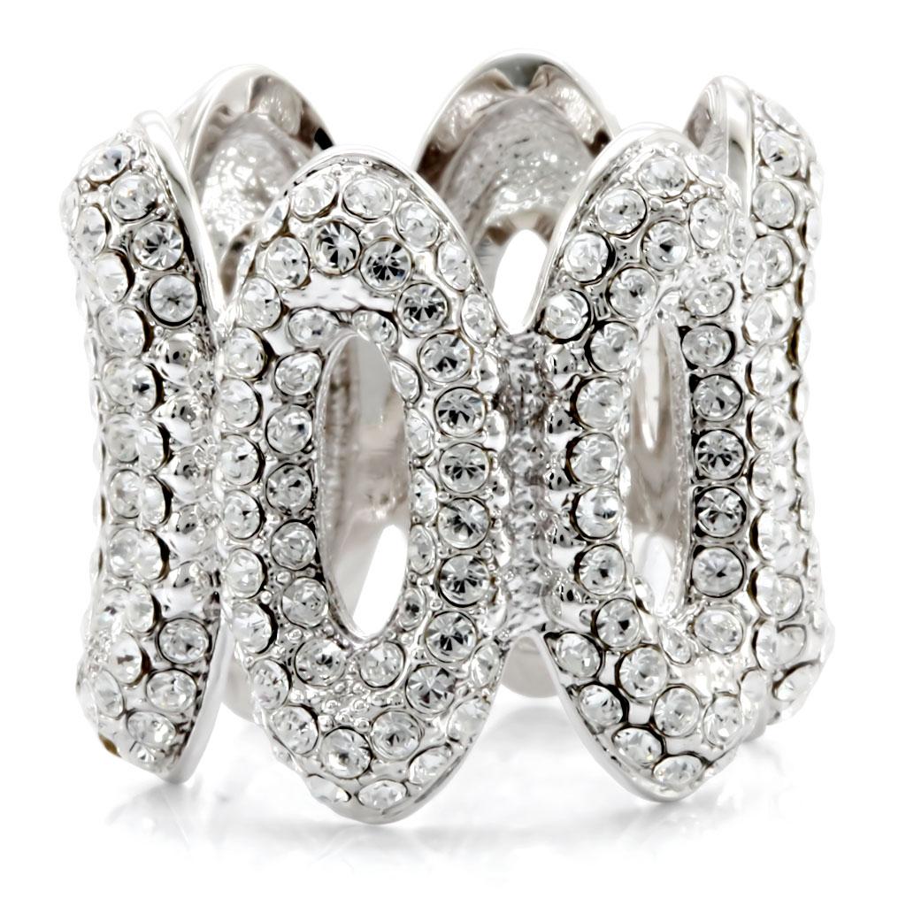 1W032 - Rhodium Brass Ring with Top Grade Crystal  in Clear-2