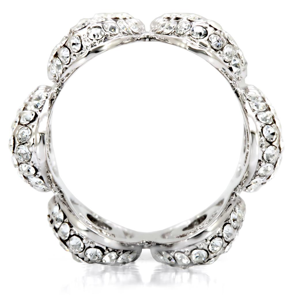 1W032 - Rhodium Brass Ring with Top Grade Crystal  in Clear-3