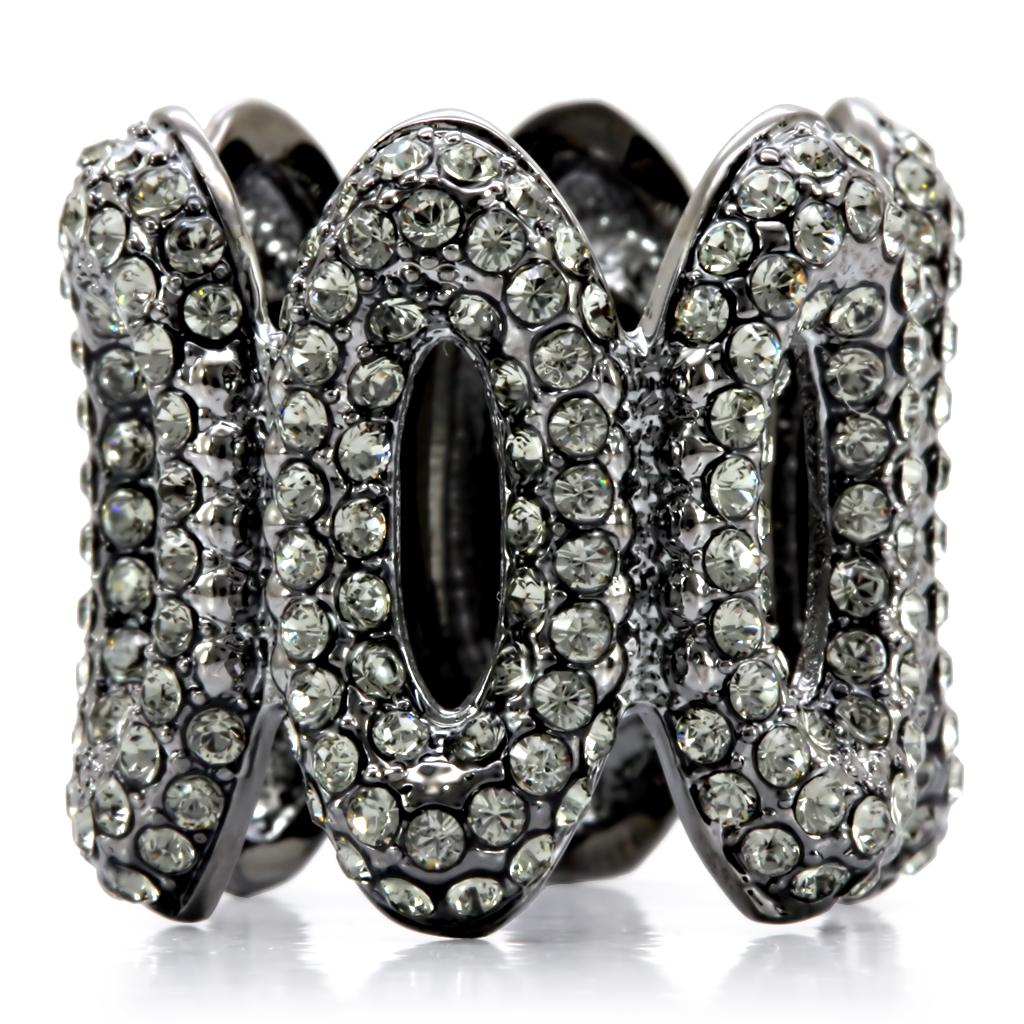 1W033 - Ruthenium Brass Ring with Top Grade Crystal  in Black Diamond-2