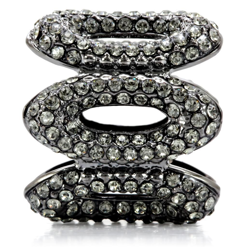 1W033 - Ruthenium Brass Ring with Top Grade Crystal  in Black Diamond-4