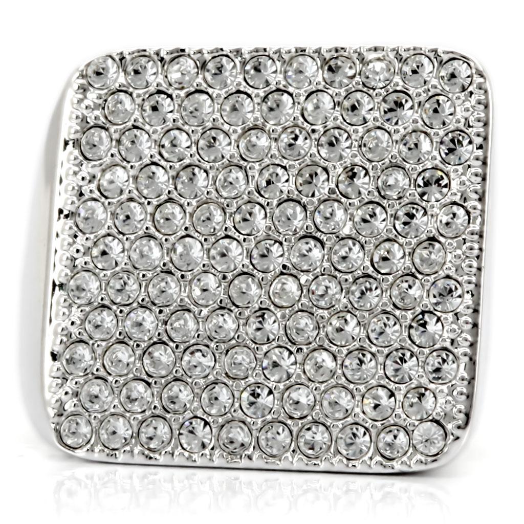 1W035 - Rhodium Brass Ring with Top Grade Crystal  in Clear-2