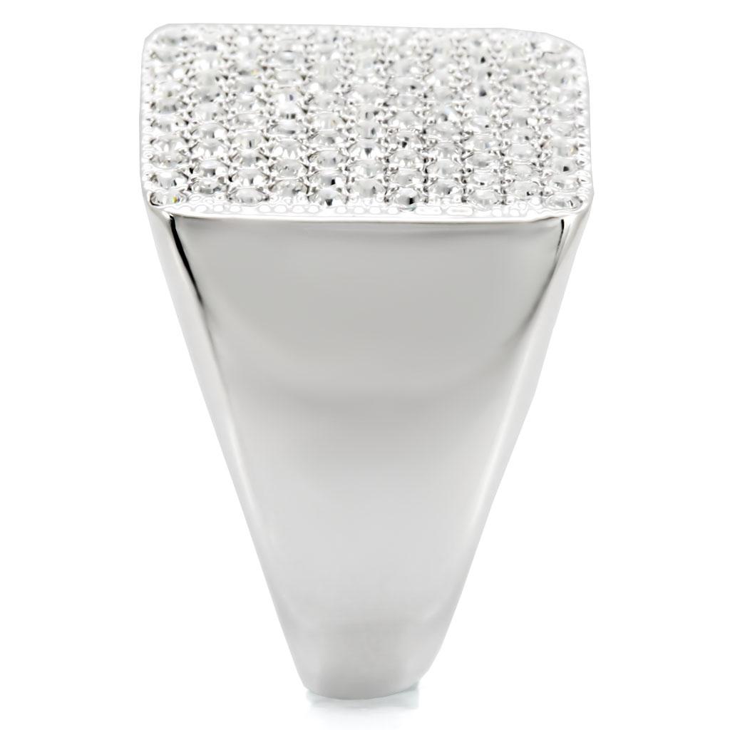 1W035 - Rhodium Brass Ring with Top Grade Crystal  in Clear-4