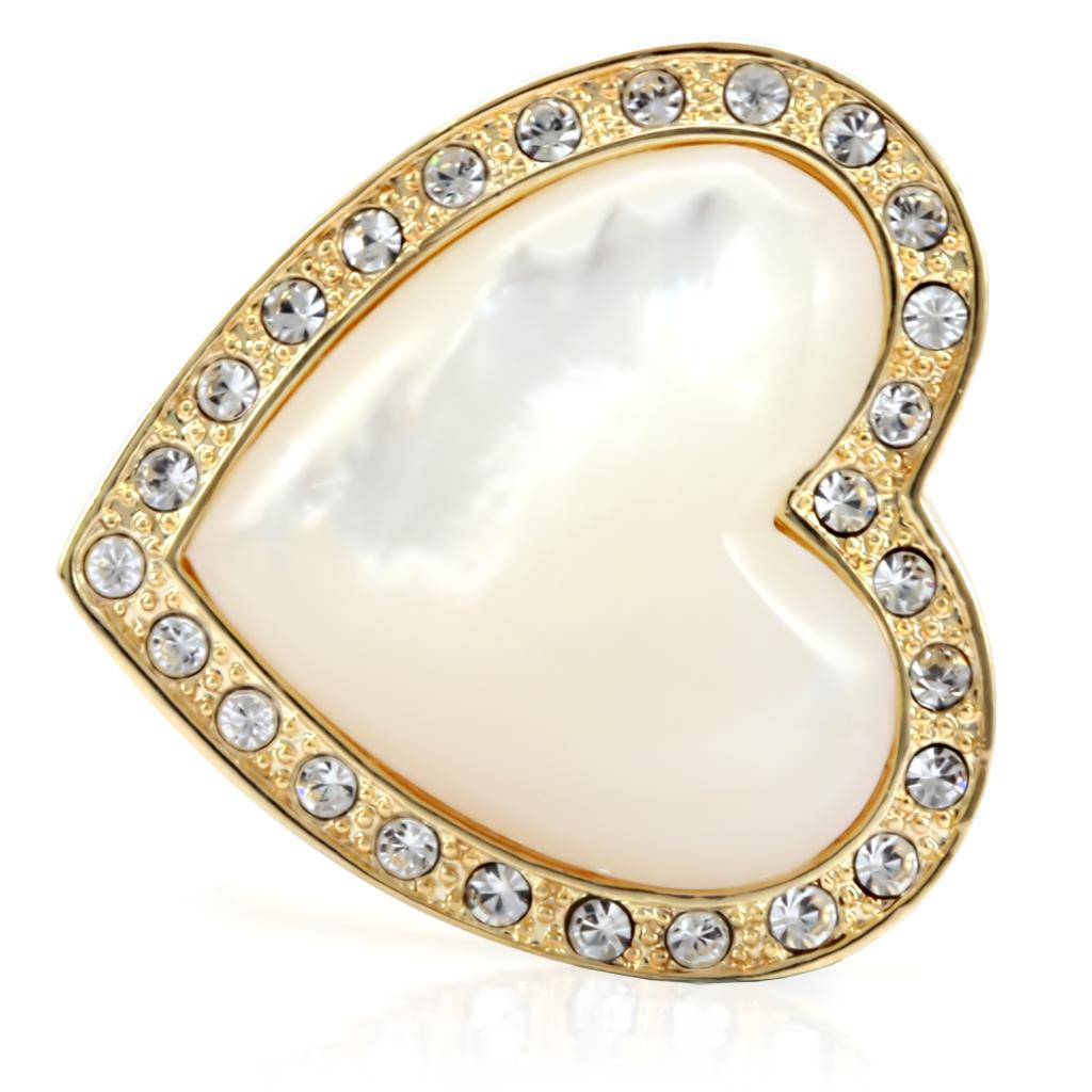 1W043 - Gold Brass Ring with Synthetic Synthetic Glass in White-2