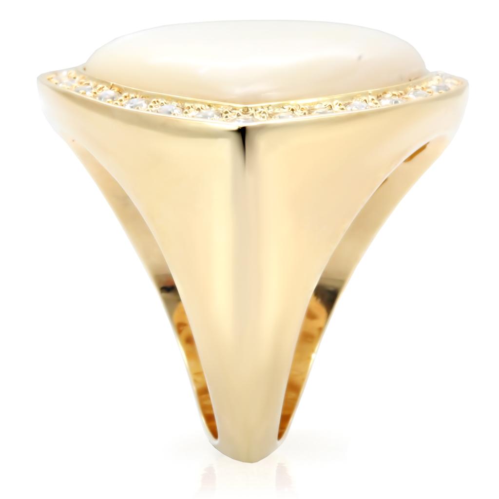 1W043 - Gold Brass Ring with Synthetic Synthetic Glass in White-4
