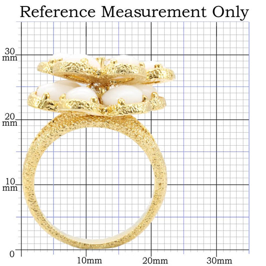 1W045 - Gold Brass Ring with Synthetic Synthetic Glass in White-1