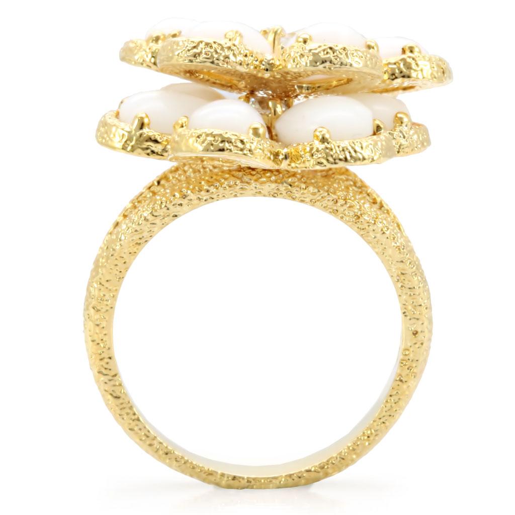 1W045 - Gold Brass Ring with Synthetic Synthetic Glass in White-3