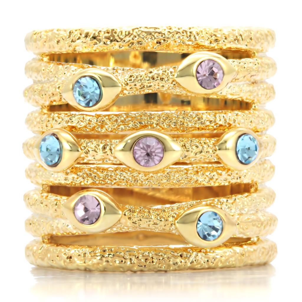 1W047 - Gold Brass Ring with Top Grade Crystal  in Multi Color-2