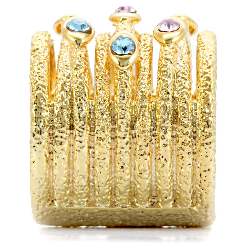 1W047 - Gold Brass Ring with Top Grade Crystal  in Multi Color-4