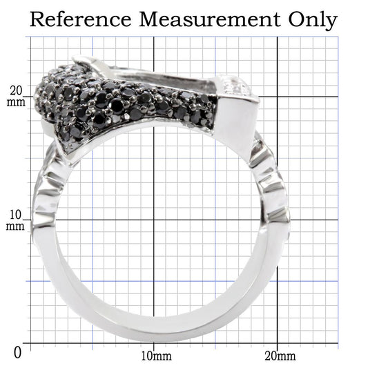 1W048 - Rhodium + Ruthenium Brass Ring with AAA Grade CZ  in Black Diamond-1