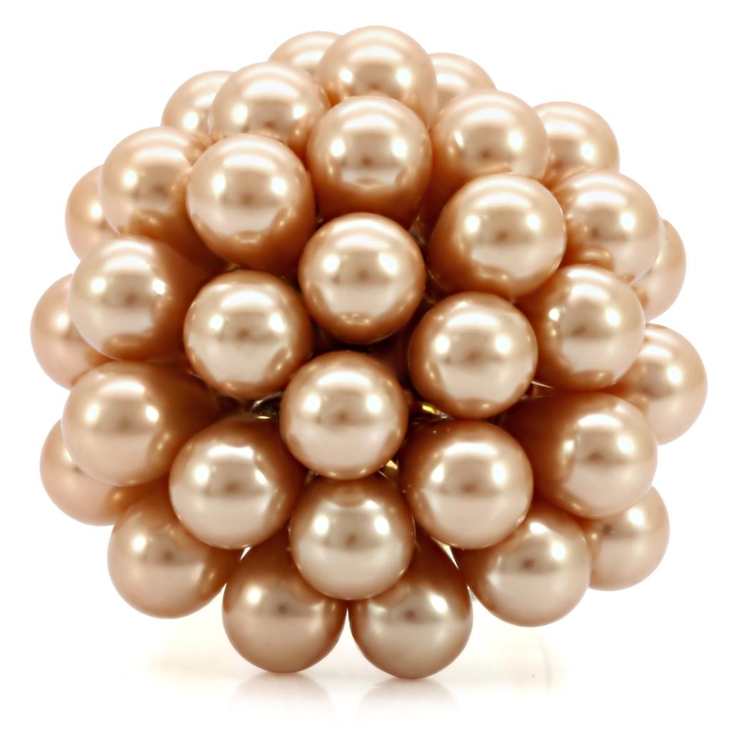 1W050 - Gold Brass Ring with Synthetic Pearl in Champagne-2