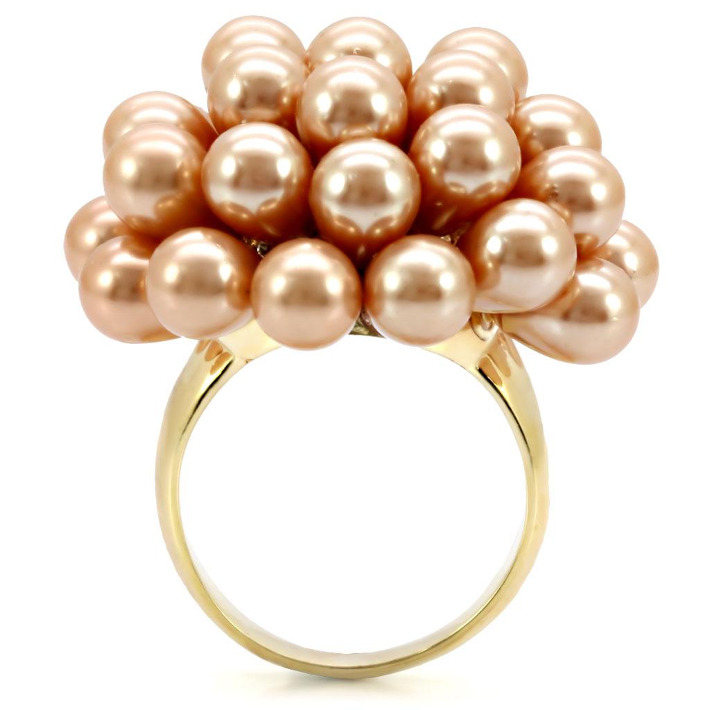 1W050 - Gold Brass Ring with Synthetic Pearl in Champagne-3