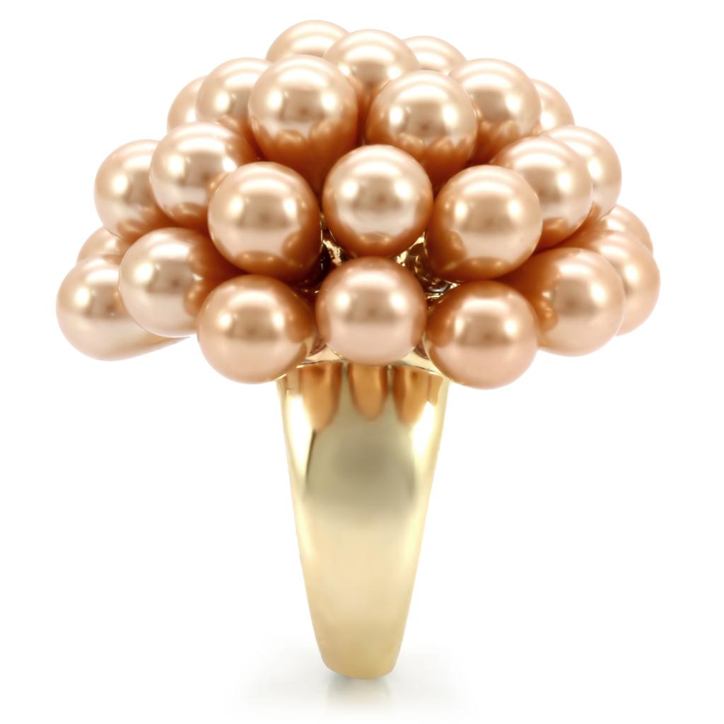 1W050 - Gold Brass Ring with Synthetic Pearl in Champagne-4