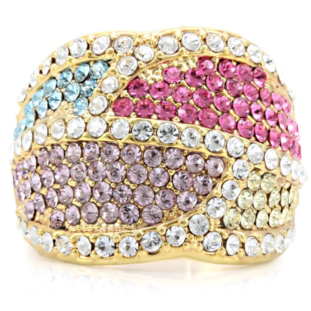 1W053 - Gold Brass Ring with Top Grade Crystal  in Multi Color-2