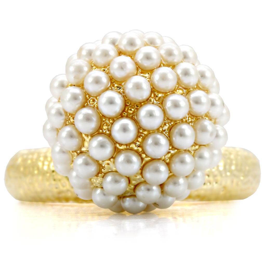 1W060 - Gold Brass Ring with Synthetic Pearl in Citrine Yellow-2