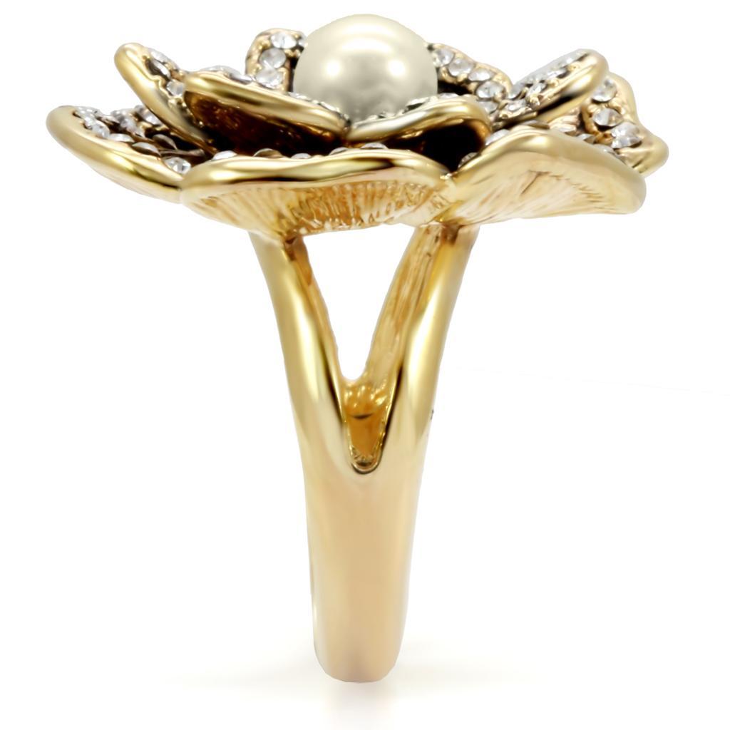 1W063 - Gold Brass Ring with Synthetic Pearl in Citrine Yellow-4