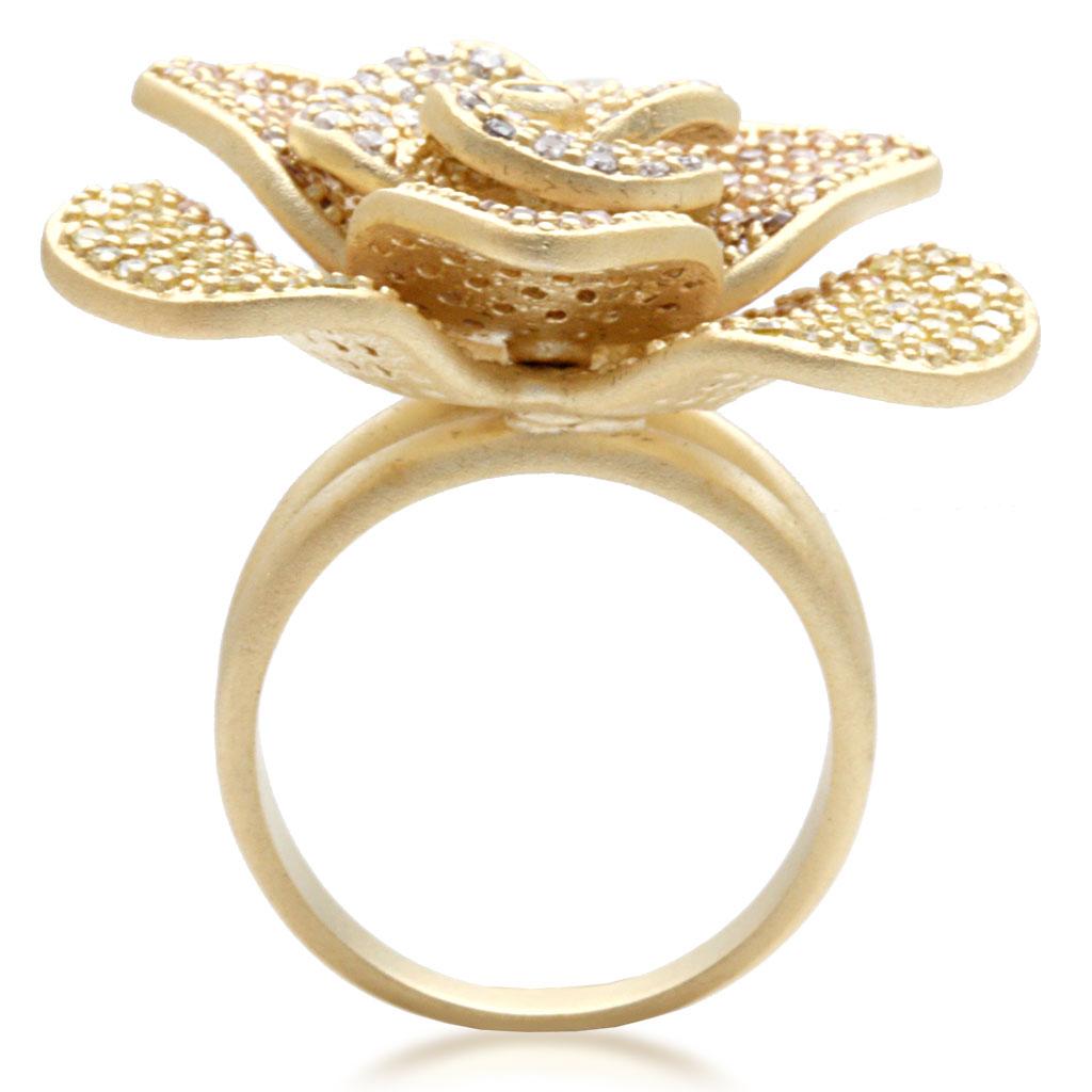 1W091 - Matte Gold Brass Ring with AAA Grade CZ  in Multi Color-3