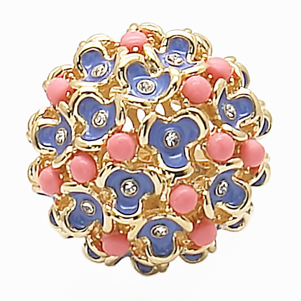 1W106 - Gold Brass Ring with Semi-Precious Coral in Rose-2
