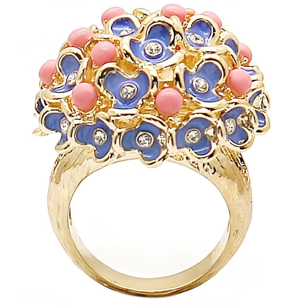 1W106 - Gold Brass Ring with Semi-Precious Coral in Rose-3