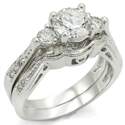 1W002 - Rhodium Brass Ring with AAA Grade CZ  in Clear-0