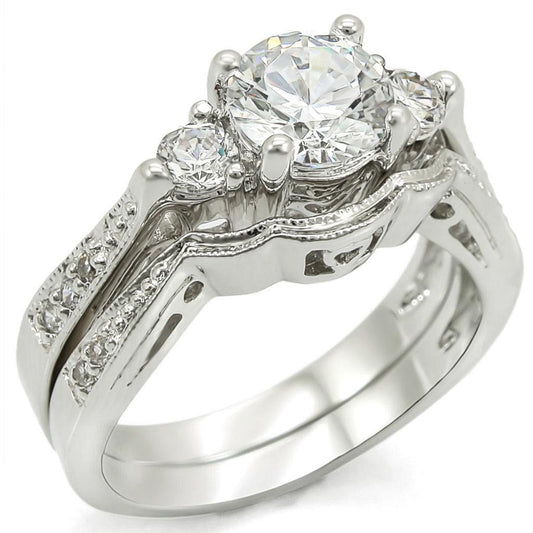 1W002 - Rhodium Brass Ring with AAA Grade CZ  in Clear-0