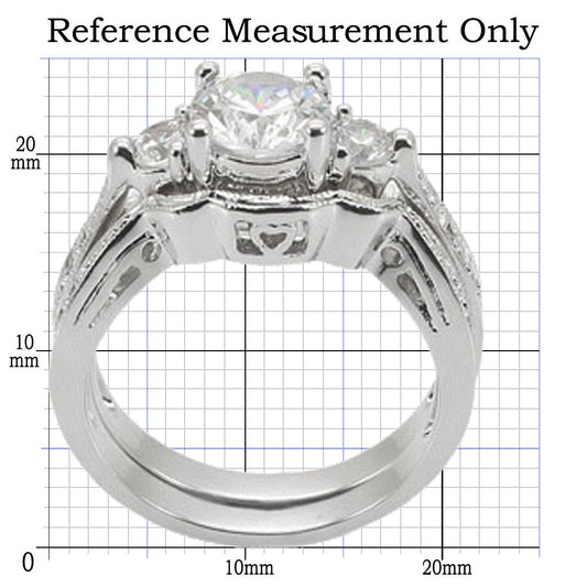 1W002 - Rhodium Brass Ring with AAA Grade CZ  in Clear-1