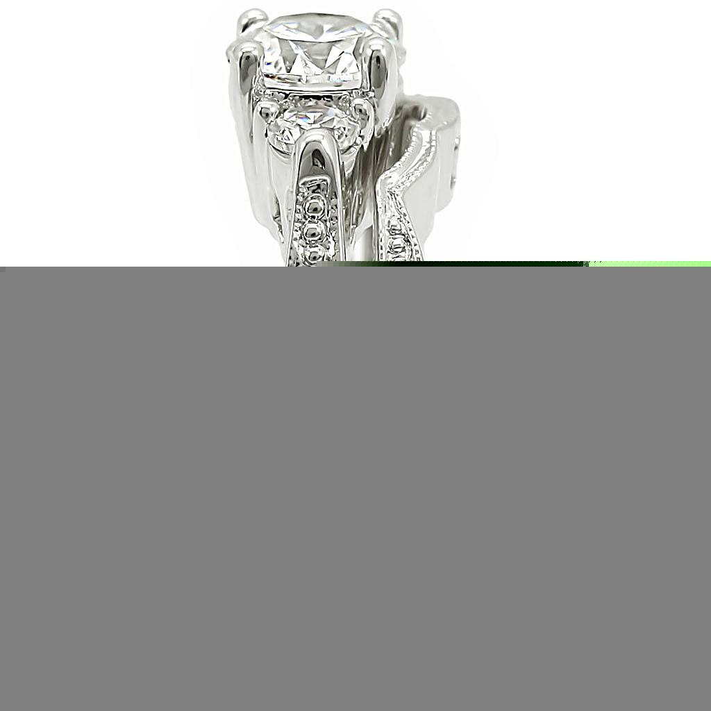 1W002 - Rhodium Brass Ring with AAA Grade CZ  in Clear-4