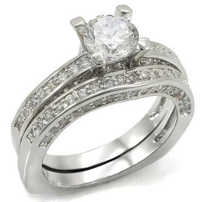 1W004 - Rhodium Brass Ring with AAA Grade CZ  in Clear-0