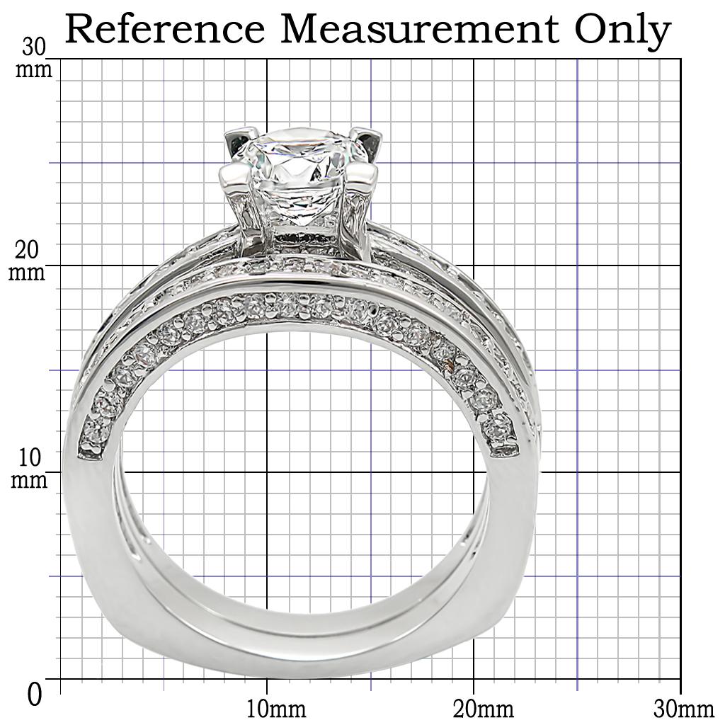 1W004 - Rhodium Brass Ring with AAA Grade CZ  in Clear-1