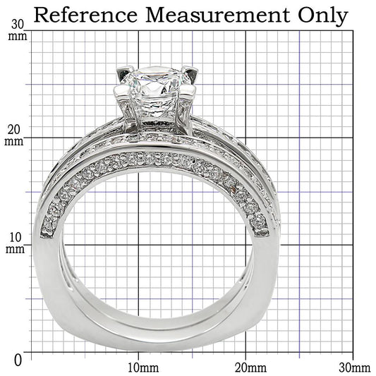 1W004 - Rhodium Brass Ring with AAA Grade CZ  in Clear-1