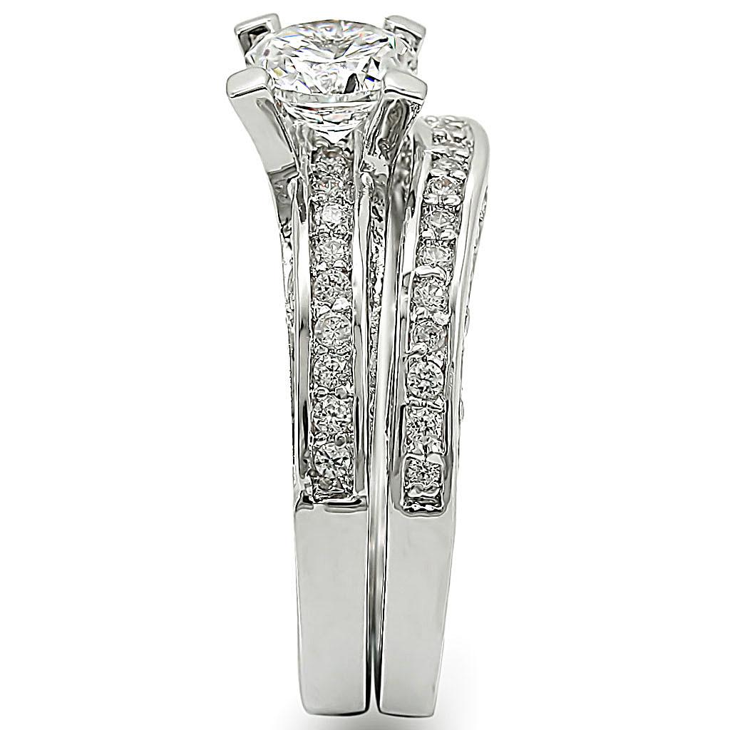 1W004 - Rhodium Brass Ring with AAA Grade CZ  in Clear-4