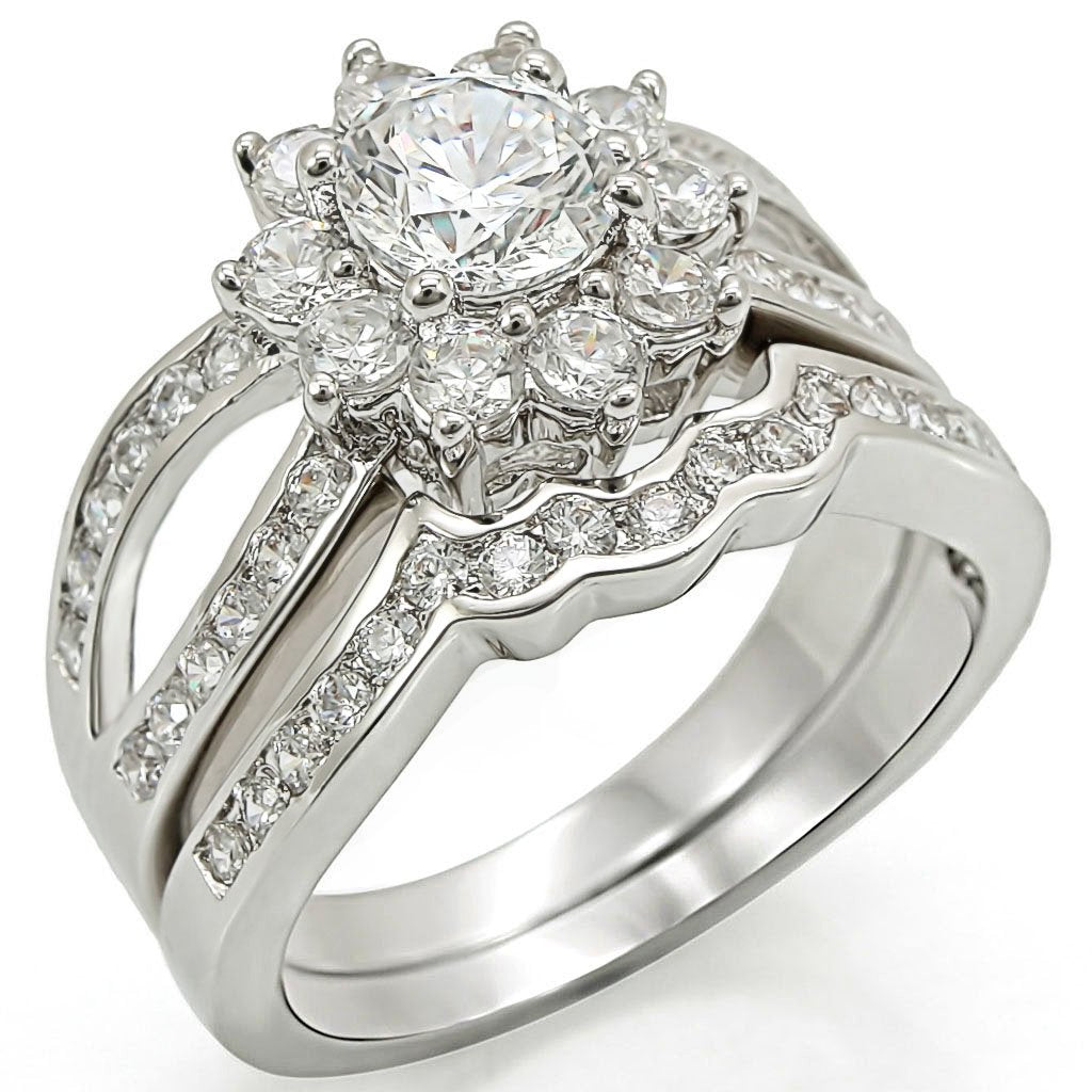 1W008 - Rhodium Brass Ring with AAA Grade CZ  in Clear-0