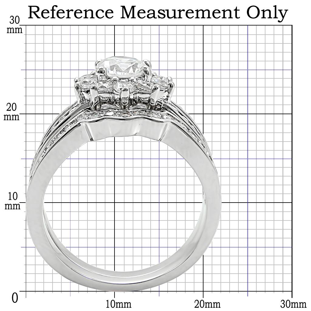 1W008 - Rhodium Brass Ring with AAA Grade CZ  in Clear-1