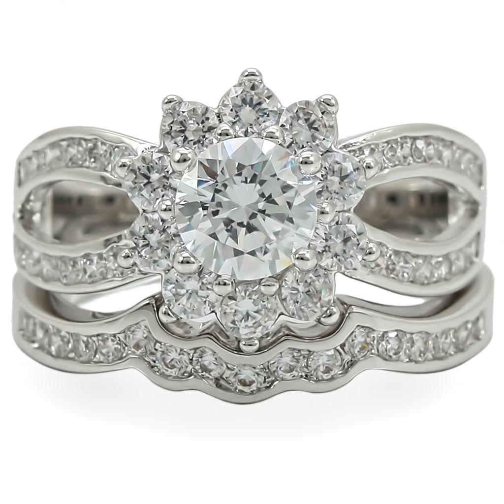 1W008 - Rhodium Brass Ring with AAA Grade CZ  in Clear-2