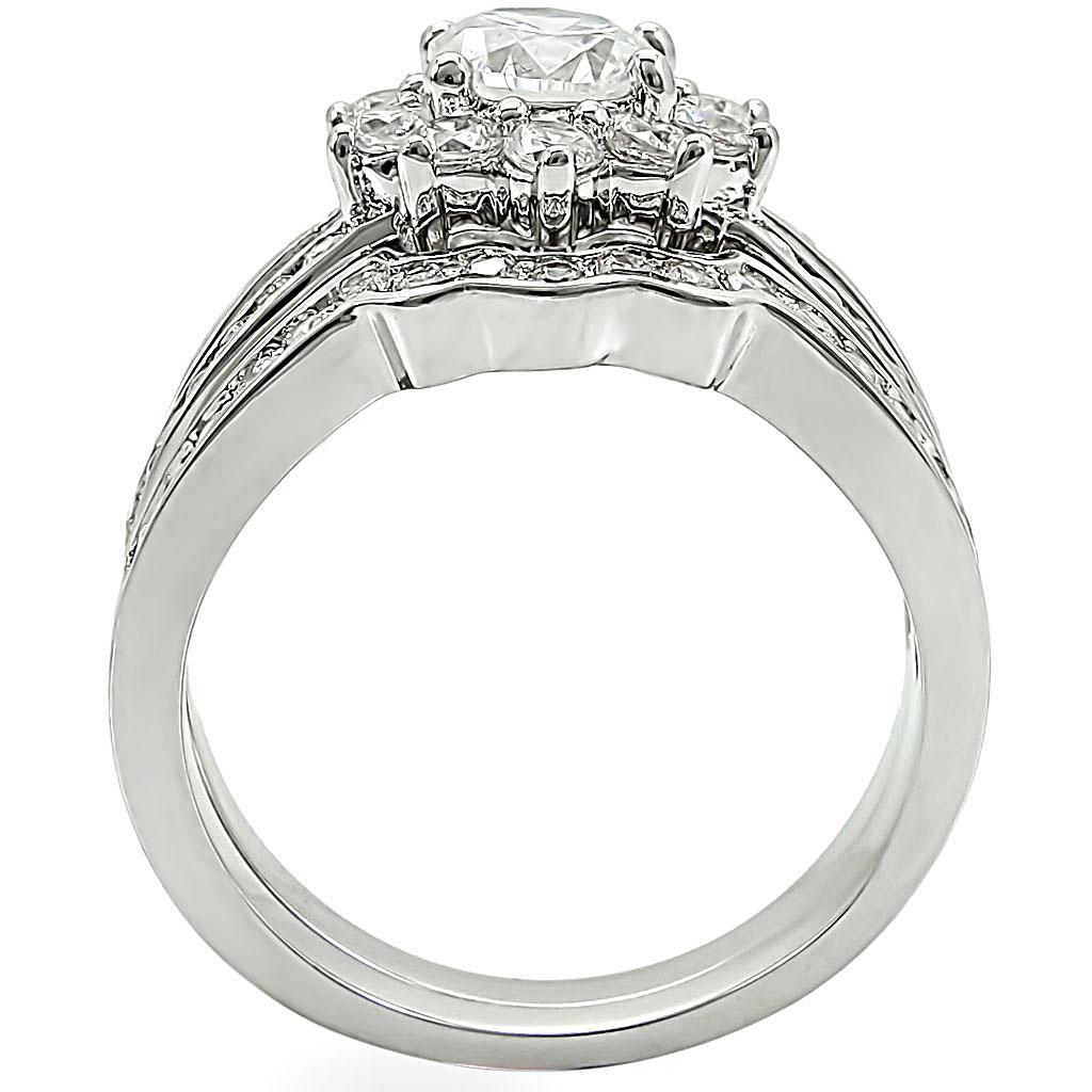 1W008 - Rhodium Brass Ring with AAA Grade CZ  in Clear-3