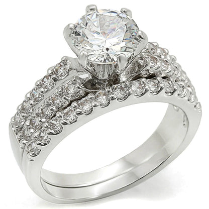 1W009 - Rhodium Brass Ring with AAA Grade CZ  in Clear-0
