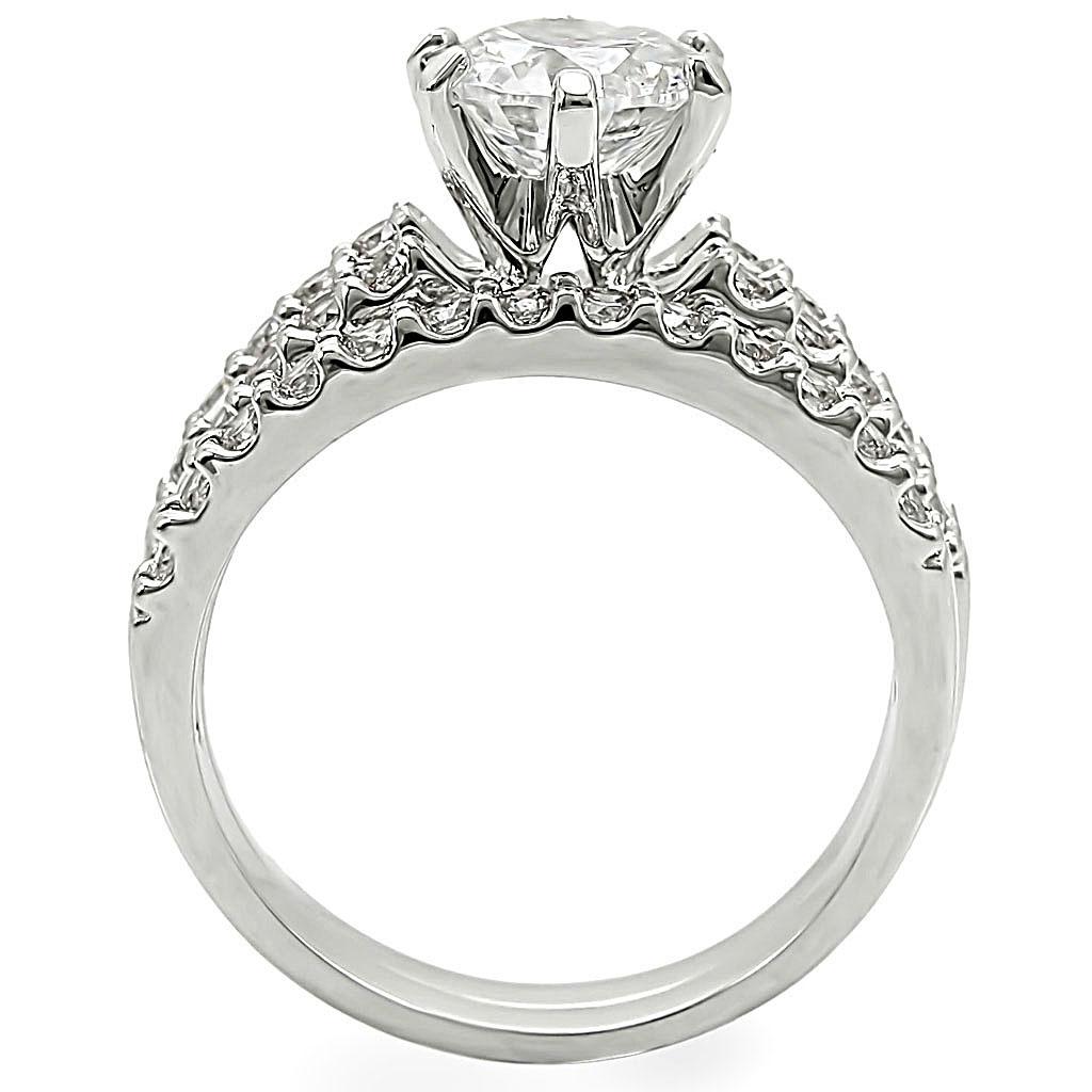 1W009 - Rhodium Brass Ring with AAA Grade CZ  in Clear-3