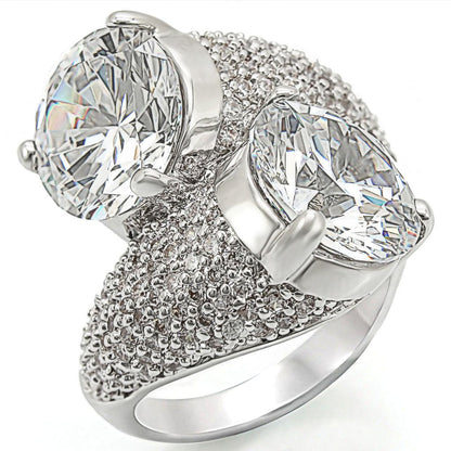 1W015 - Rhodium Brass Ring with AAA Grade CZ  in Clear-0